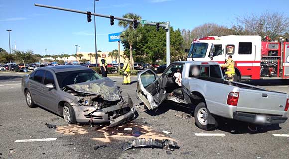 Trauma alert as a result of a vehicle collision at Windover Trail and Columbia Blvd in Titusville. BCFR and Titusville PD responded with Aircare. (BCFR image)