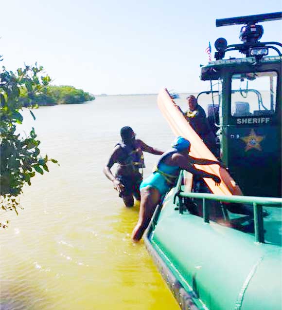 Members of the Brevard County Sheriff's Office Marine Unit were on patrol in the Banana River last week in the area of Port Canaveral when they noticed what appeared to be boaters in distress. (BCSO image)