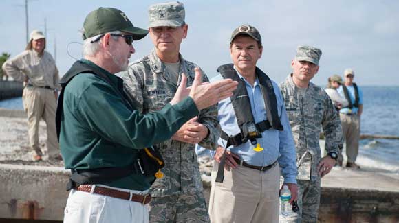 Tuesday morning, agency leadership from FWC, DEP, SJRWMD, and DOH toured the Banana River, starting near Cocoa Beach and down to Patrick Air Force Base. They were joined by Speaker Steve Crisafulli and Senator Thad Altman. In addition, they met with Brig. Gen. Wayne R. Monteith and other partners at the base. They observed the brown tide event and discussed current status with experts and health officials as well as witnessed local, county, FWC and DEP crews led by Brevard County assisting with cleanup related to fish mortality. Aerial views show no additional fish mortality at this time. To report a fish kill, diseased fish or fish with other abnormalities, call 1-800-636-0511.