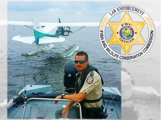 Imagine the surprise of a pilot-in-training when, while flying a seaplane, the carburetor failed and he and the pilot had to make an emergency landing on a lake. Fortunately, FWC Lieutenant Joseph Brooks and Officer Ryan Smith were there to help. (FWC image)