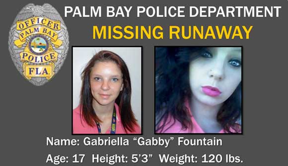 The Palm Bay Police Department is requesting your assistance with locating missing/runaway juvenile Gabriella Fountain, who was last seen leaving her residence in southeast Palm Bay. (Palm Bay police image)