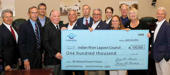 The Canaveral Port Authority presented $100,000 to the Indian River Lagoon Council on Friday in support of public education and community collaboration in addressing damage and restoration of the estuary.