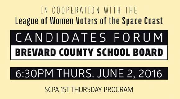 The Space Coast Progressive Alliance, in cooperation with the League of Women Voters of the Space Coast, will host a Brevard School Board Candidates Forum on Thursday 2 at the Front Street Civic Center, located on 2205 Front Street in downtown Melbourne.