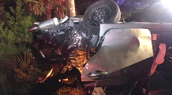 Two trauma alerts were issued early Sunday morning as a result of a single-vehicle crash in West Melbourne. <div class="content-ad-box content-ad-box-"left""><!-- /339474670/SpaceCoastDaily/Mid_1 -->
	<div data-aaad="true" data-aa-adunit="/339474670/SpaceCoastDaily/Mid_1"></div></div> Brevard County Fire Rescue units responded to the crash at about 1:15 a.m. on Sunday morning at Radar Road and State Road. (BCFR image)