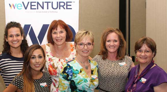 Allison DePietro, Brenda Oliva Quesada, Kathy Register, Wanda Lipscomb-Vasquez, Susan Erickson and Beth Gitlin enjoy the weVENTURE networking event tor IMPACT Business and Leadership Summit sponsors. (Steve Wilson/Lisa Nicholas image)