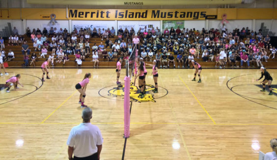 Merritt Island and Satellite volleyball squads raise awareness on cancer with a night dedicated to those affected by cancer and to promote awareness and raise funds. 