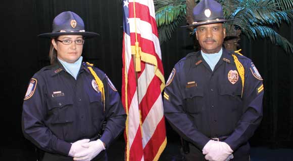 Officer Kelly Garcia and Cpl. Newton “Newt” Fleming of the Rockledge Police Department during the first annual Space Coast Public Service Awards & Hall of Fame Induction Gala at the King Center on September 24. The Space Coast Daily Awards Committee reviewed an incredible list of nominations and recognized more than 100 extraordinary Space Coast Public Servants during this very special event. (Steve Wilson image)