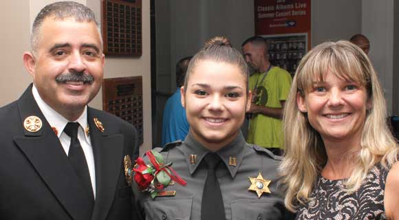 Brevard County Fire Rescue Chief Mark Schollmeyer, left, with his daughter Aubrey and wife Jessica during the first annual Space Coast Public Service Awards & Hall of Fame Induction Gala at the King Center on September 24. The Space Coast Daily Awards Committee reviewed an incredible list of nominations and recognized more than 100 extraordinary Space Coast Public Servants during this very special event. (Steve Wilson image)