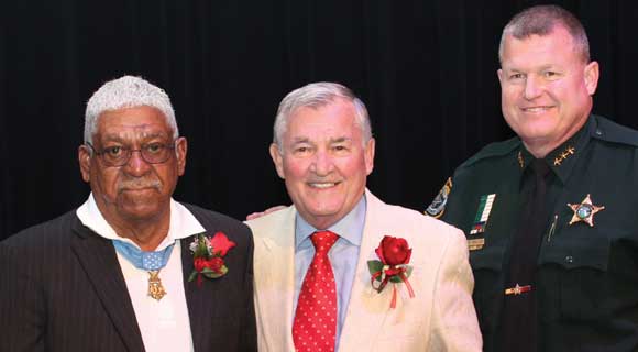 LEFT TO RIGHT: Medal of Honor Recipient Melvin Morris, Space Coast Public Service Hall of Fame Inductee Robert Waller and Brevard County Sheriff's Office Chief Deputy Doug Waller. (Steve Wilson image)