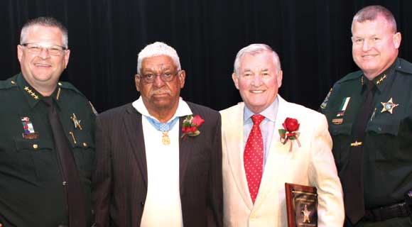 LEFT TO RIGHT: Brevard County Sheriff Wayne Ivey, Medal of Honor Recipient Melvin Morris, Space Coast Public Service Hall of Fame Inductee Robert Waller and Brevard County Sheriff's Office Chief Deputy Doug Waller. (Steve Wilson image)