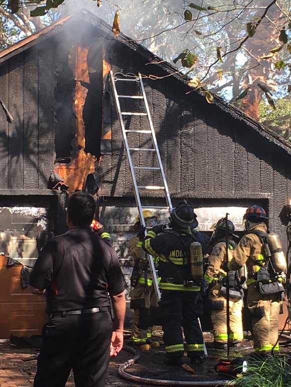 Brevard County Fire Rescue Engine 65 responded to a two-story home with a fire garage on Thursday morning in the 300 block of Heron Drive in south Melbourne Beach. (BCFR image)