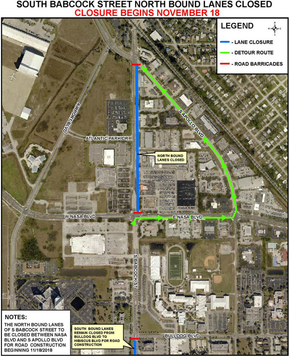 Babcock Street Closed to NB Traffic Between Apollo and NASA Boulevard ...