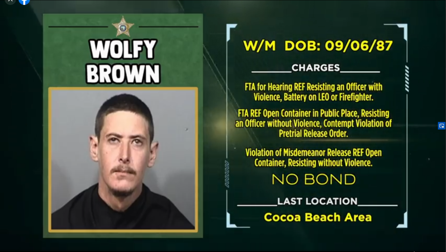 WHEEL OF FUGITIVE: Brevard Sheriff’s Office Names Wolfy Brown ‘Fugitive
