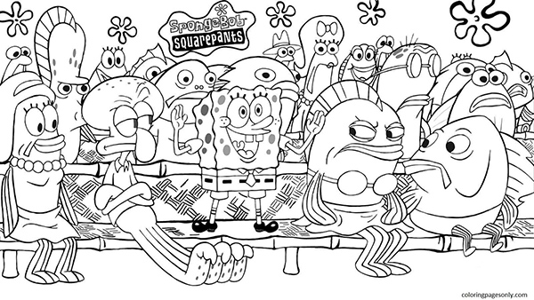 Spongebob Squarepants Black and White Kids Coloring Page 4