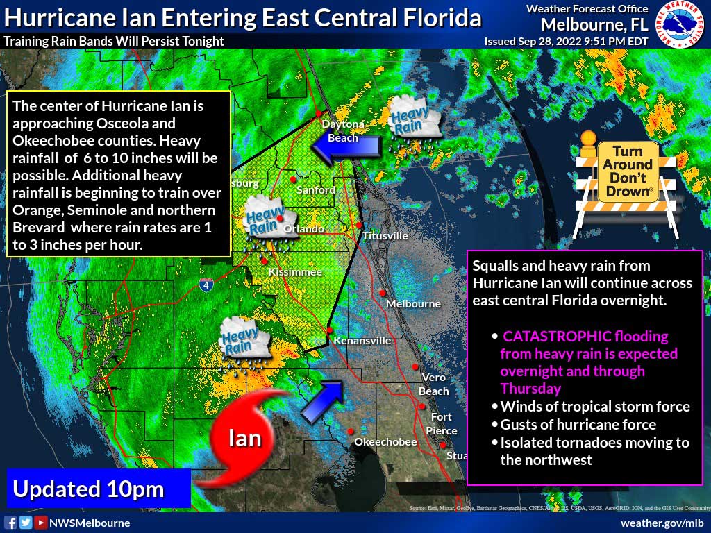 Hurricane Ian Entering East Central Florida, NHC Forecasts Winds of 40 ...