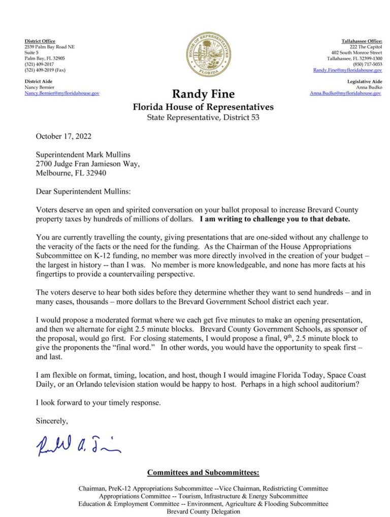 Rep. Randy Fine Issues Challenge to Brevard Public Schools Officials to