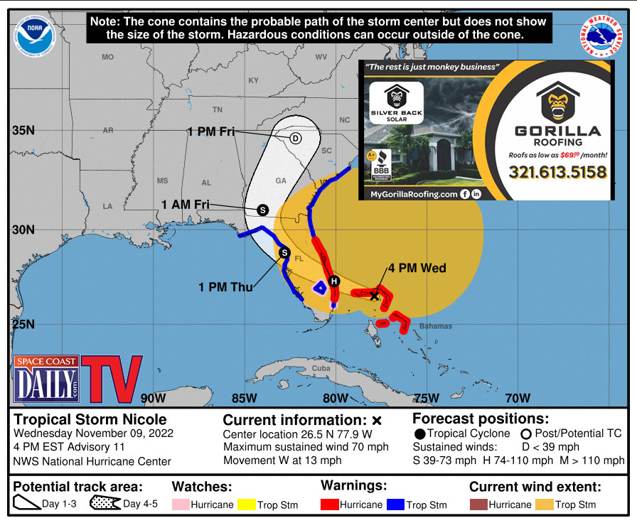 NEW REPORT Tropical Storm Nicole Moves Through Bahamas, Will Impact