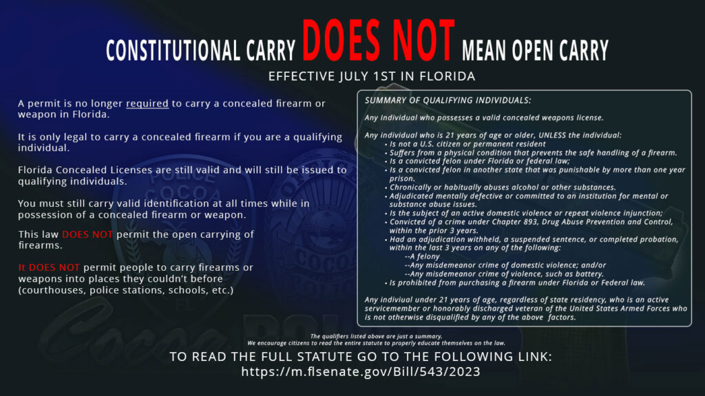 Cocoa Police Clarify New Law Set to Take Effect in Florida July 1 That ...
