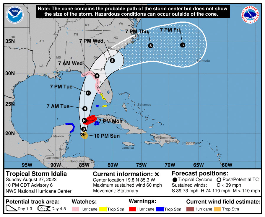 Tropical Storm Idalia Strengthens Quickly, Hurricane Warning Issued for