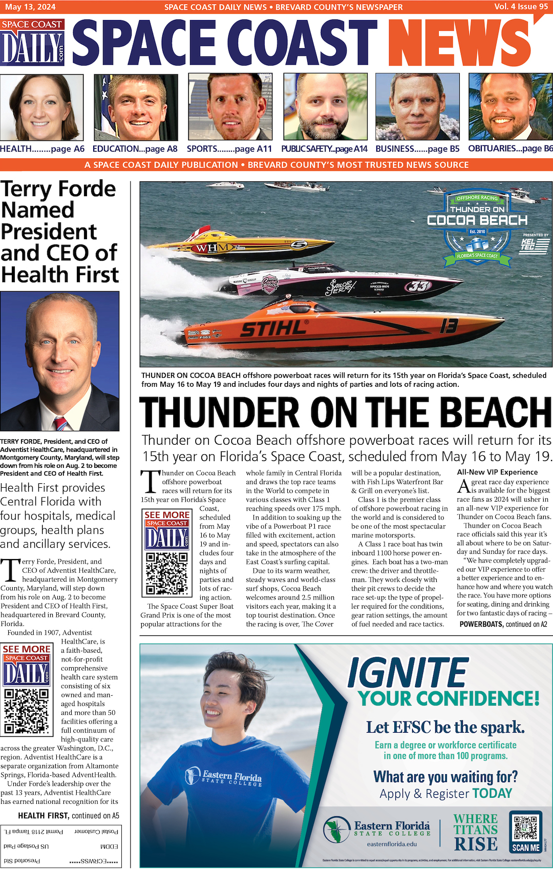 HOT OFF THE PRESS! May 13, 2024 Space Coast Daily News – Brevard County’s Best Newspaper