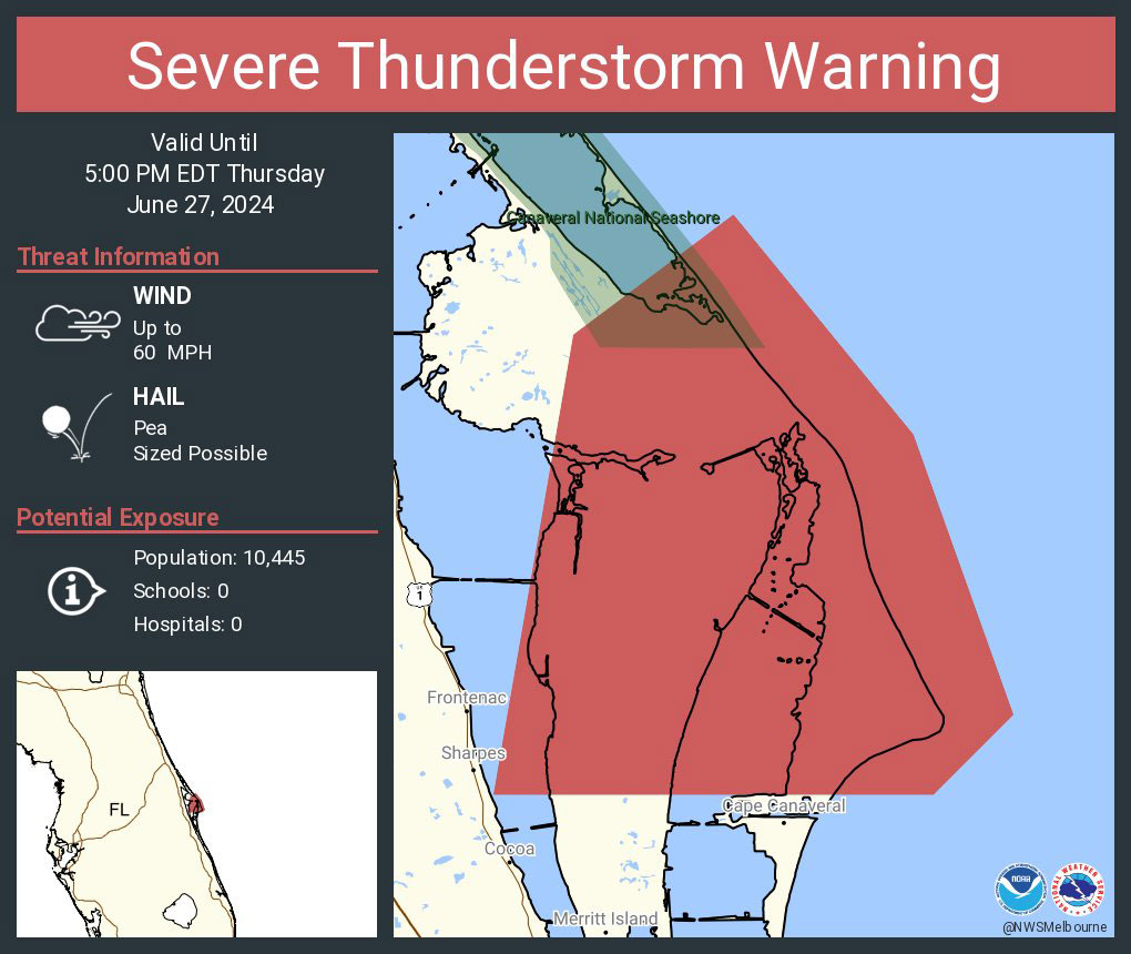 Severe Thunderstorm Warning Issued for Portions of North Brevard ...