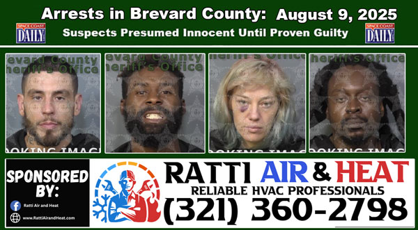 Arrests In Brevard County: August 9, 2025 – Suspects Presumed Innocent Until Proven Guilty