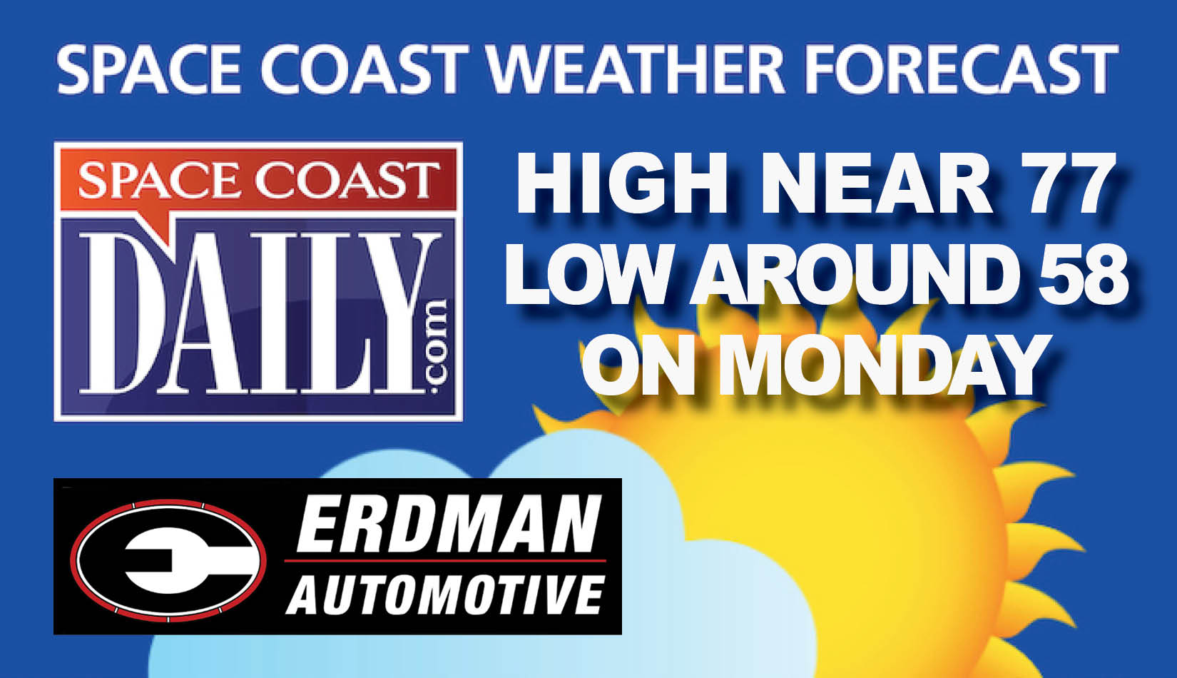 BREVARD WEATHER: Mostly Sunny, With a High Around 77 Monday on the Space Coast