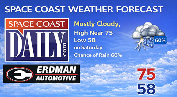 BREVARD WEATHER: Mostly Cloudy, High Near 75 Saturday on the Space Coast, Low Around 58