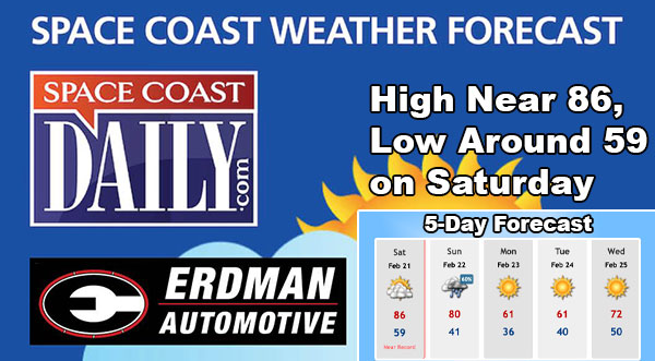 BREVARD WEATHER: Mostly Sunny, High Near 86 Saturday on the Space Coast, Low Around 59