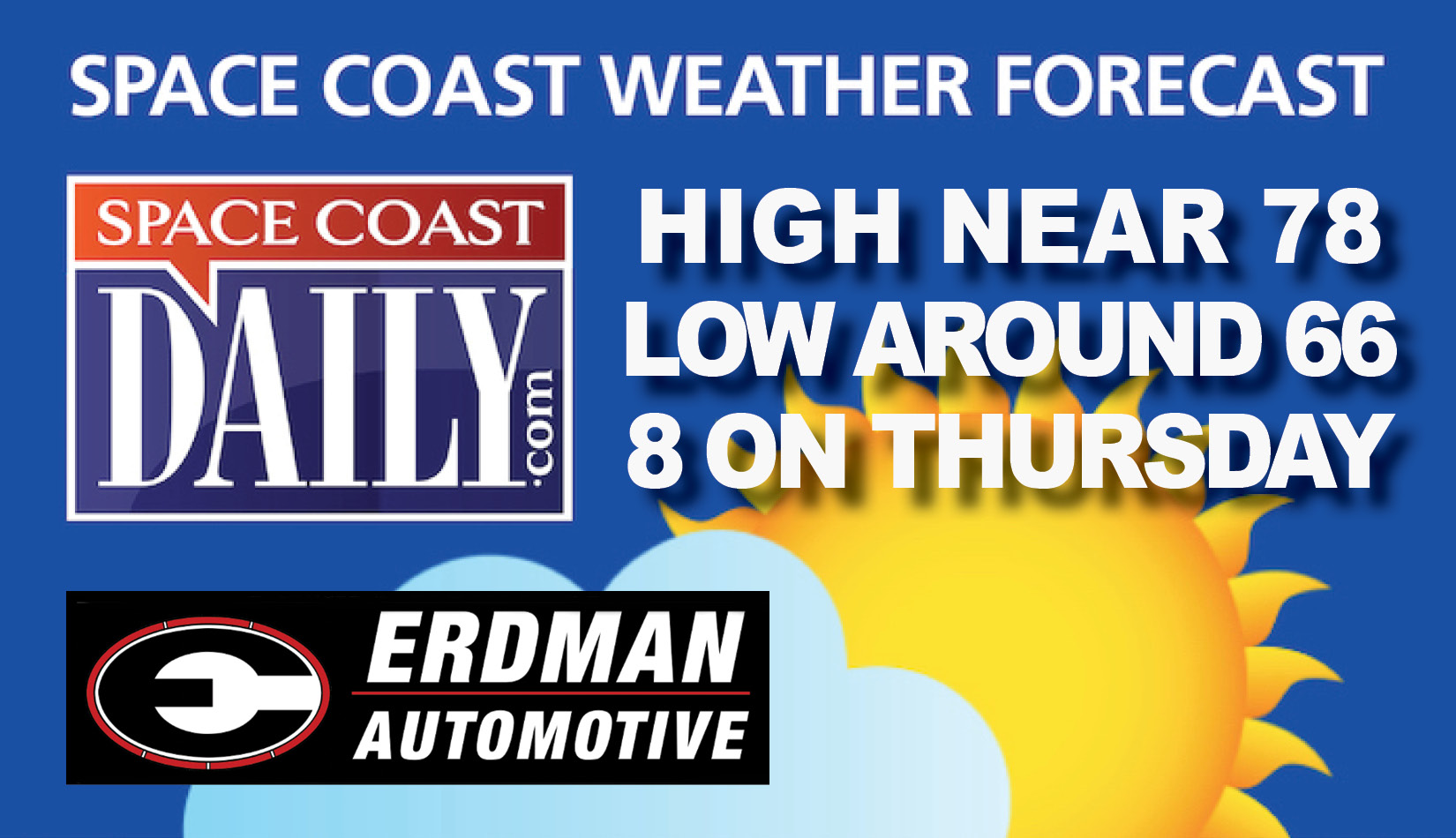 BREVARD WEATHER: Mostly Sunny, High Near 78, Low of 66 Thursday on the Space Coast