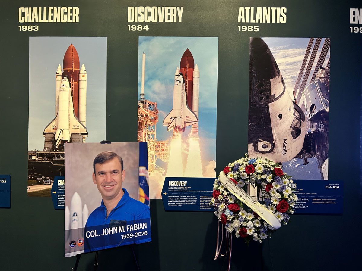 NASA Honors Late Astronaut John Fabian With Remembrance Wreath at Space Shuttle Atlantis
