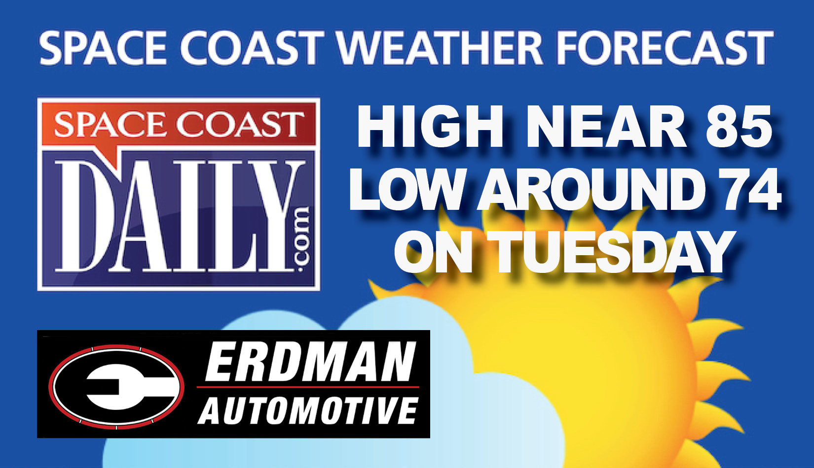 BREVARD WEATHER: Chance of Showers and Thunderstorms Tuesday on Space Coast, High Near 85