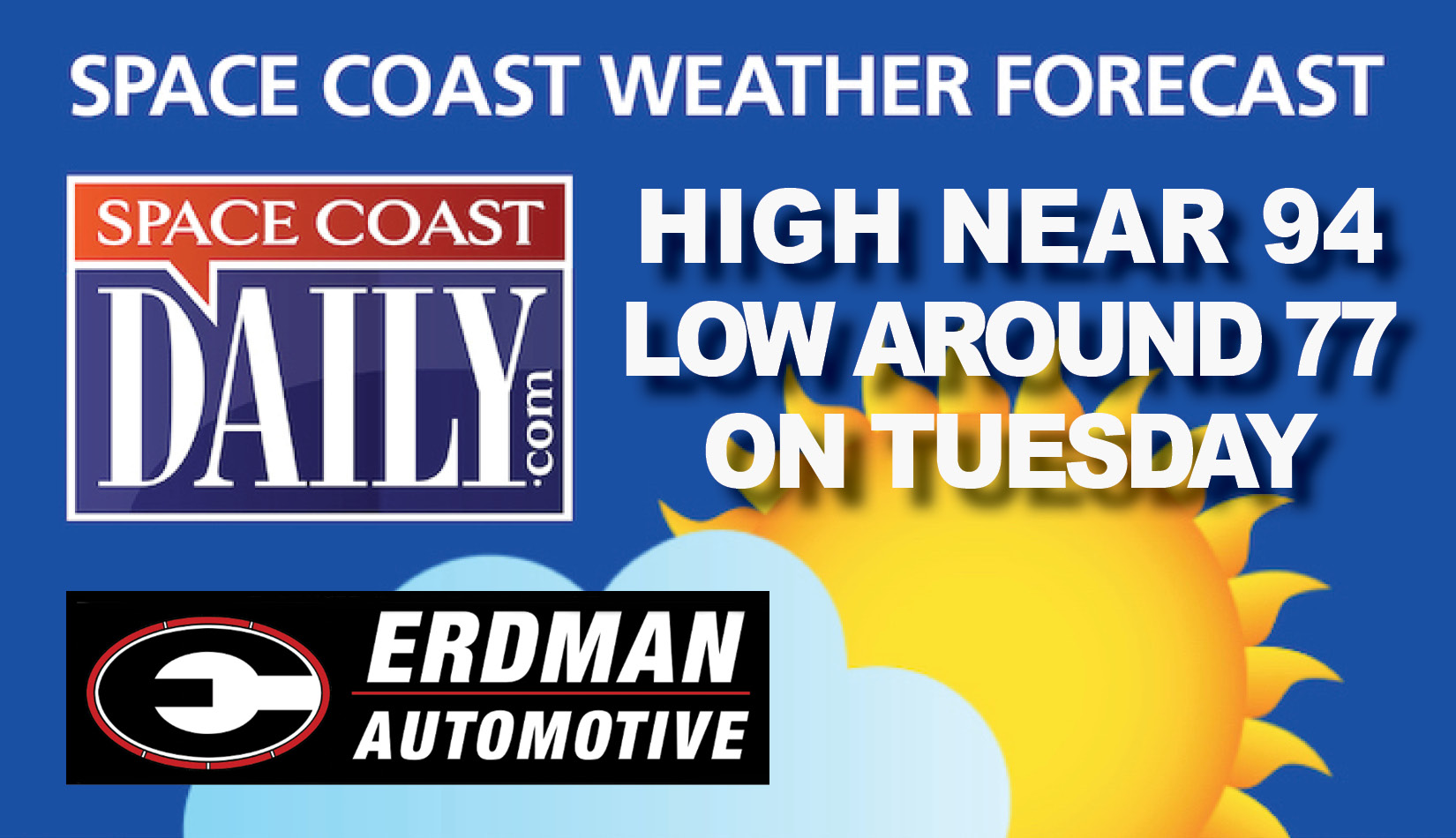 BREVARD WEATHER: Showers and Thunderstorms Likely, High Near 94, Low of 77 Tuesday on the Space Coast