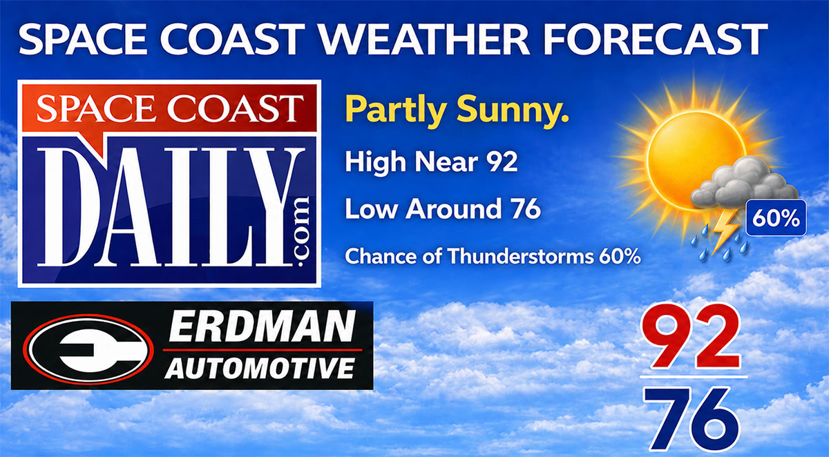 BREVARD WEATHER: Partly Sunny, High Near 92 With 60% Chance of Thunderstorms on Monday