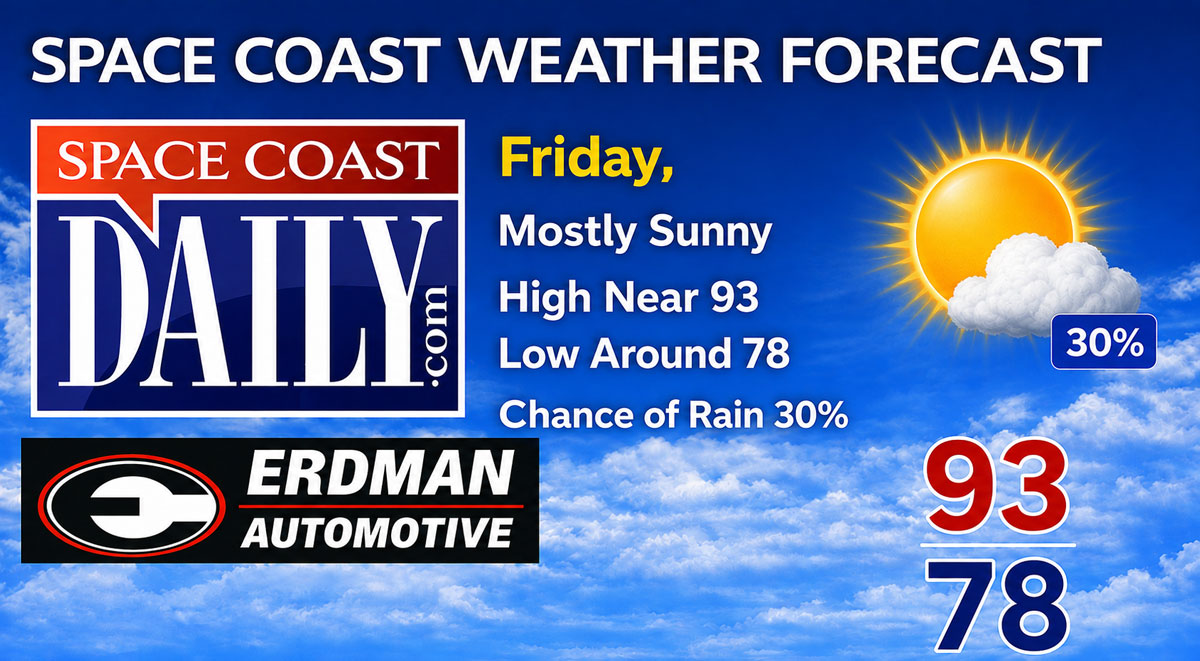 BREVARD WEATHER: Mostly Sunny, High Near 93, Low Around 78 on Friday
