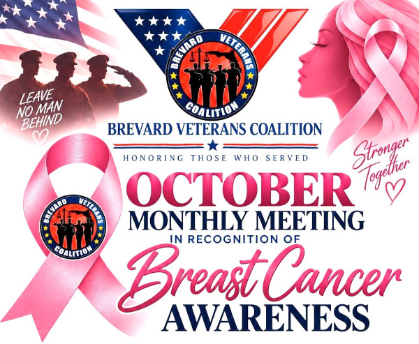 Brevard Veterans Coalition to Host Monthly Meeting Honoring Veterans and Raising Breast Cancer Awareness Set October 3