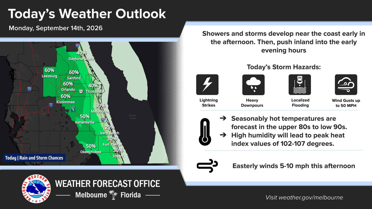 Onshore Flow Pushes Highest Rain Chances Westward, Strong Storms Still Possible