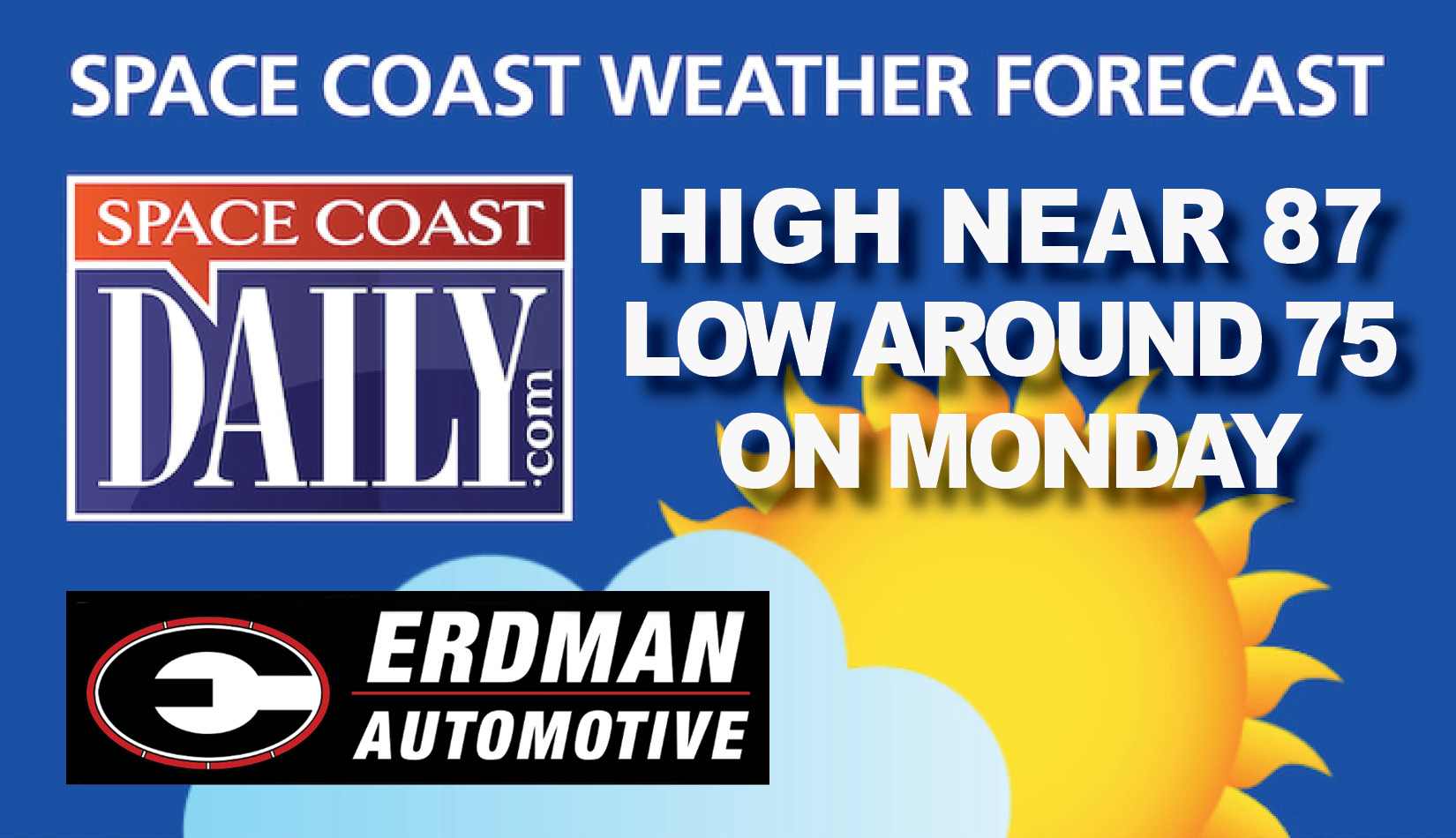 BREVARD WEATHER: 40 Percent Chance of Showers and Thunderstorms, High Near 87, Monday On the Space Coast
