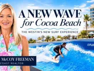Nikki McCoy Freeman, Space Coast Realtor, highlights the new FlowSurf surfing attraction at Westin Cocoa Beach Resort & Spa, featuring a surfer riding an artificial wave."