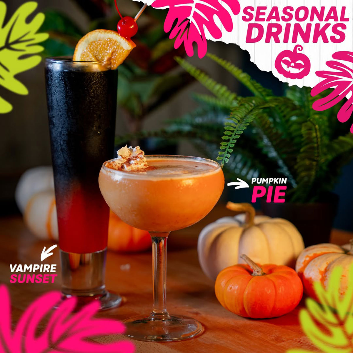 Margarita Island’s New Eau Gallie Location Serves Up Delicious Seasonal Drinks Pumpkin Pie Margarita, Vampire Sunset Margarita
