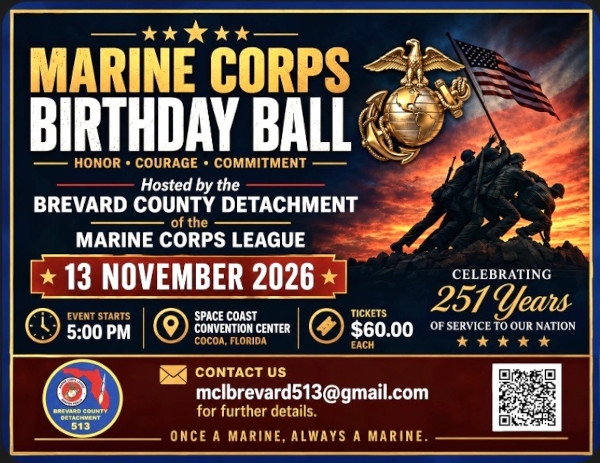 Brevard County Detachment of the Marine Corps League 251st Birthday Ball Set November 13