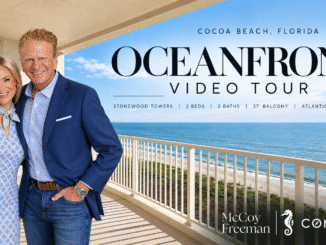 15th-floor oceanfront condo at Stonewood Towers, 830 N Atlantic Avenue B1507 in Cocoa Beach, Florida, featuring panoramic Atlantic Ocean views and McCoy Freeman Group at Compass.