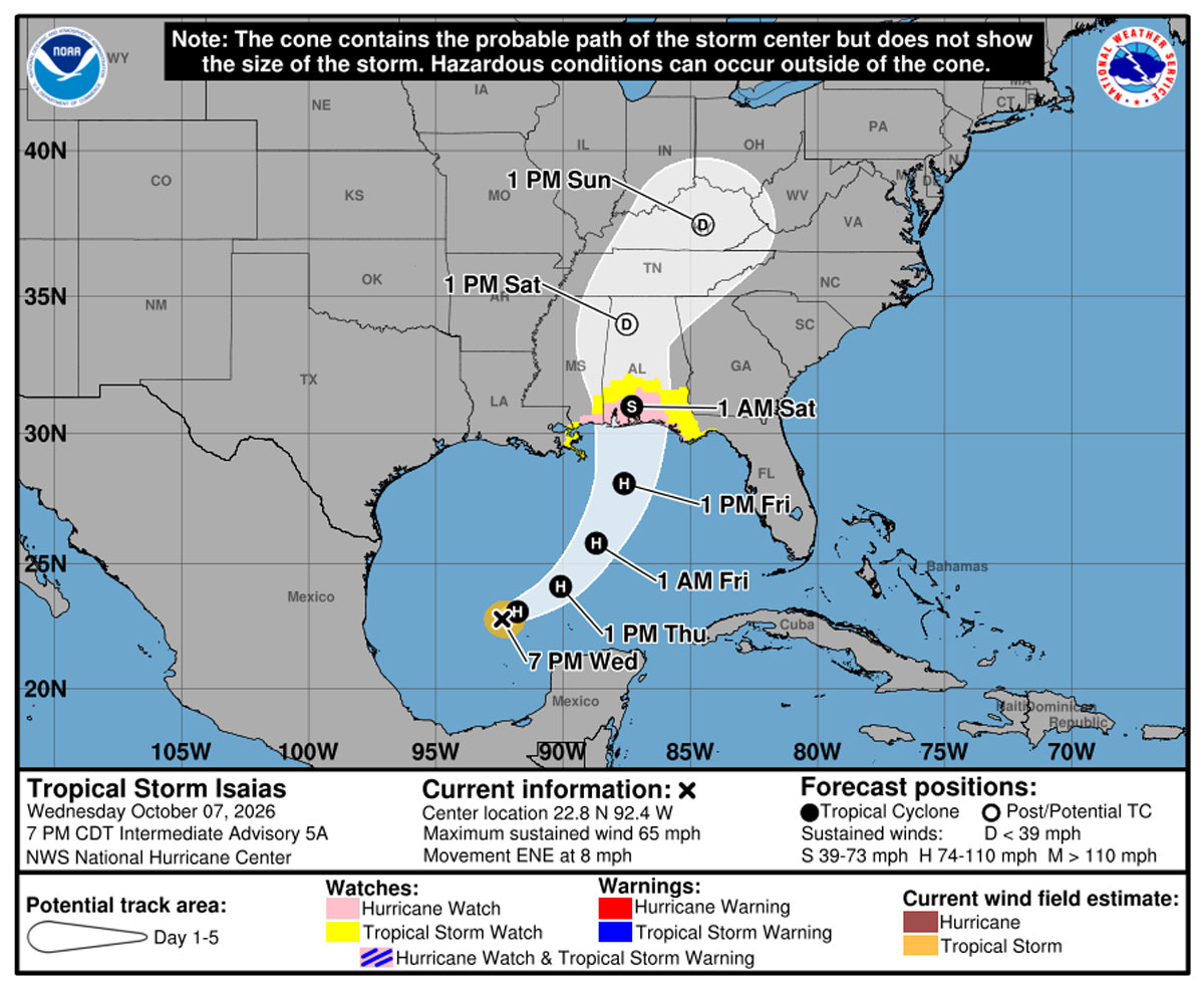 Tropical Storm Isaias Expected to Become Hurricane Thursday, Gulf Coast Watches in Effect