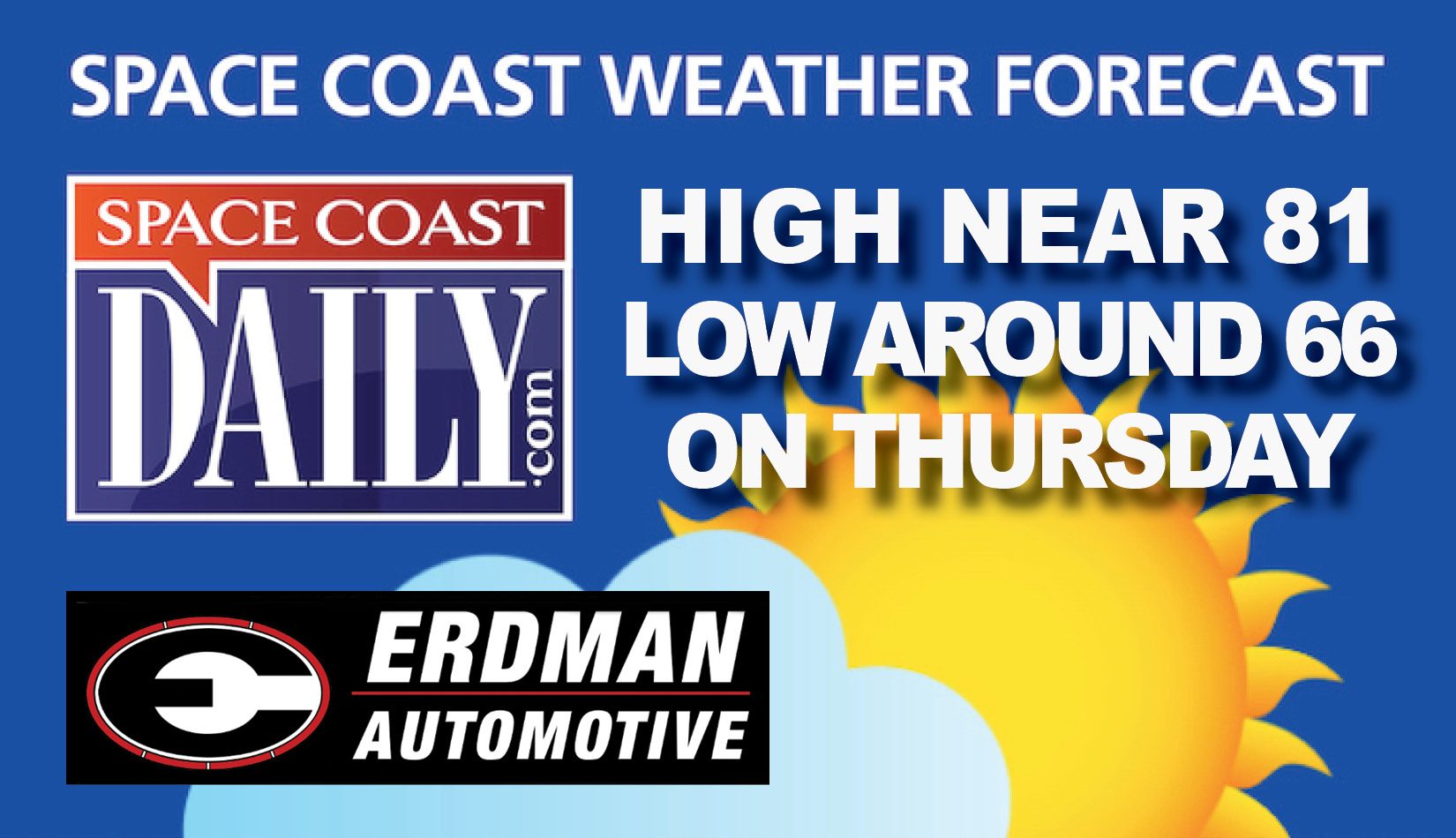 BREVARD WEATHER: Sunny, With a High Near 81, Thursday On the Space Coast